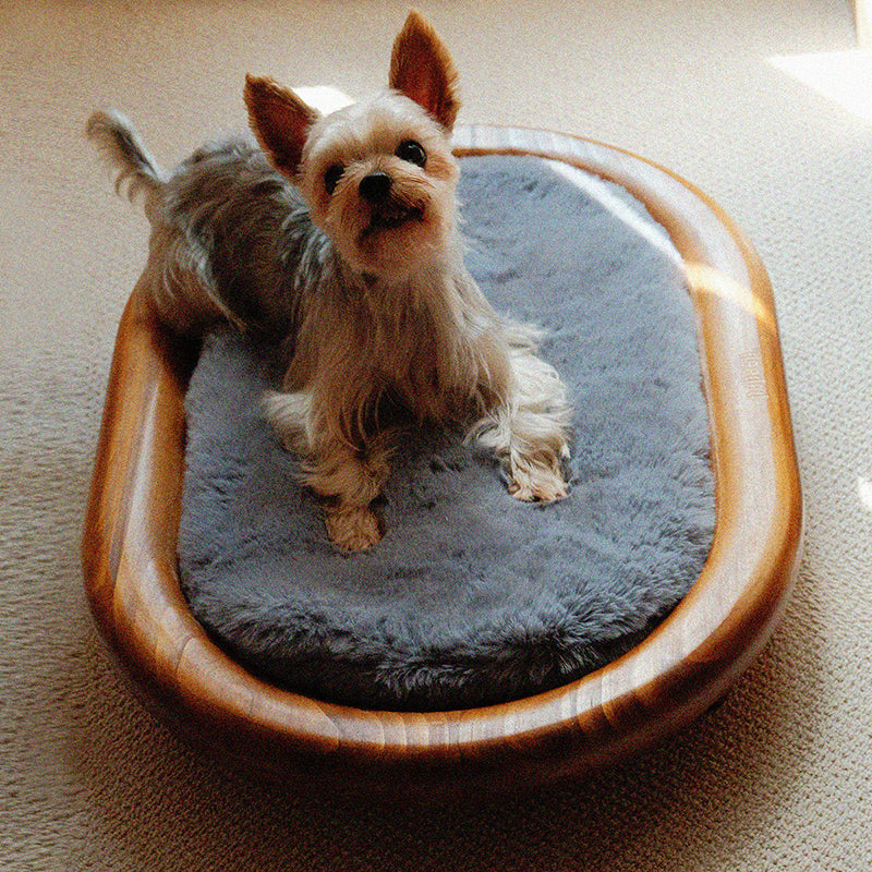 Modern Minimalist Oval Solid Wood Velvet Cat Claw Leather Pet Dog Bed & Cat Bed For Bedroom