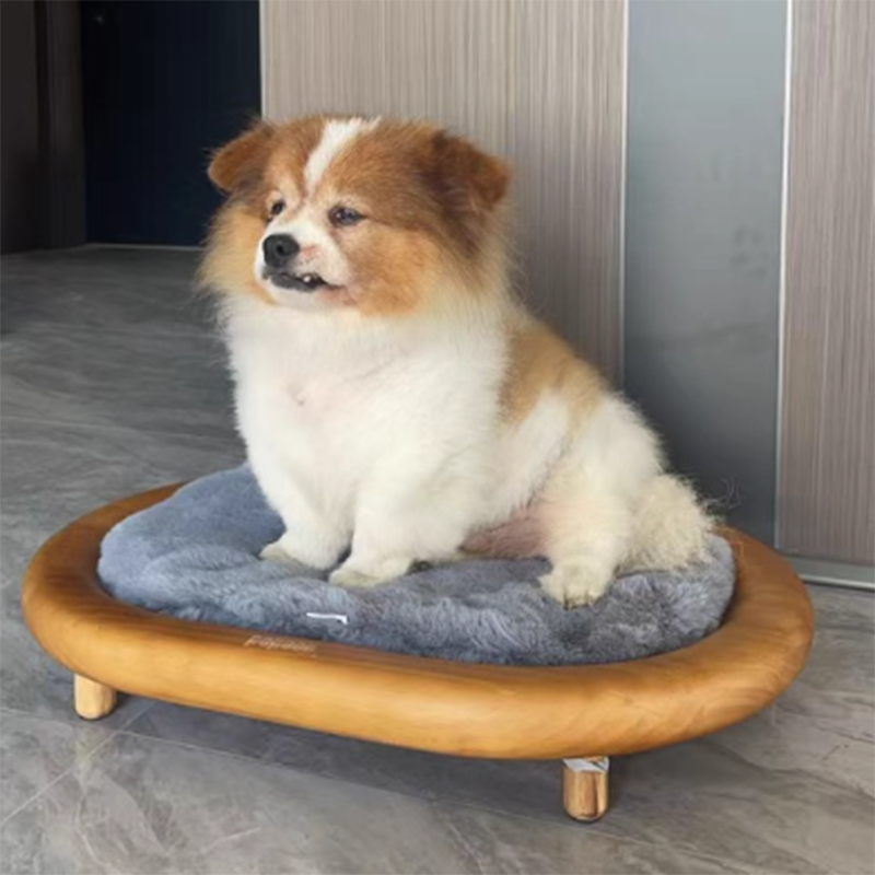 Modern Minimalist Oval Solid Wood Velvet Cat Claw Leather Pet Dog Bed & Cat Bed For Bedroom