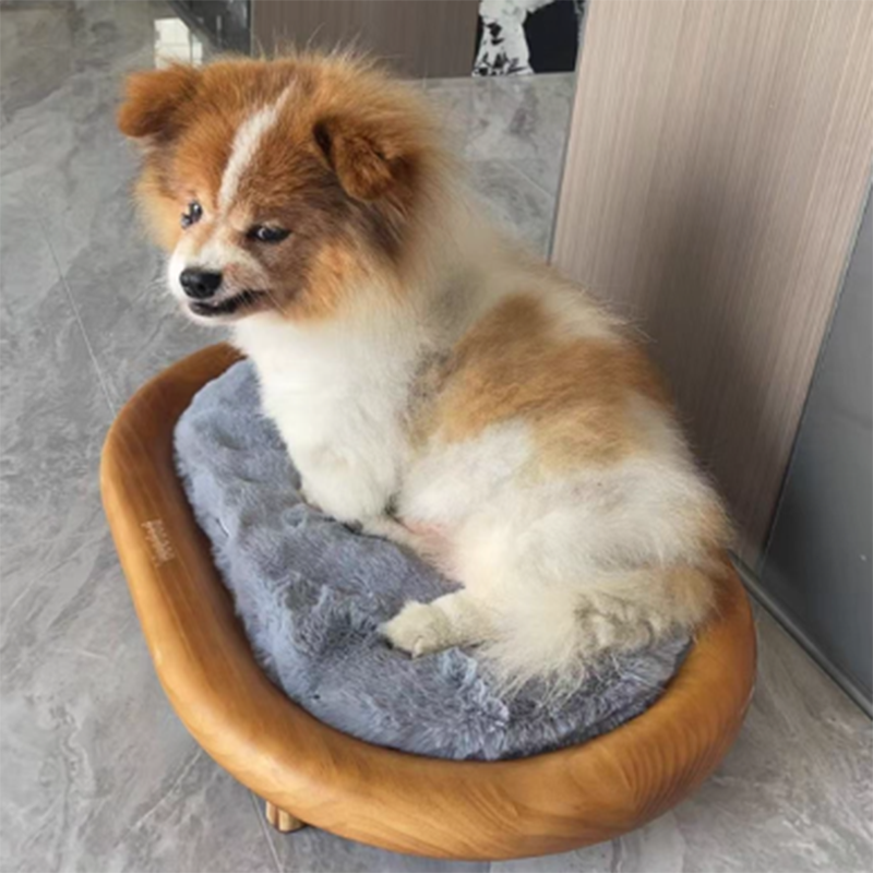 Modern Minimalist Oval Solid Wood Velvet Cat Claw Leather Pet Dog Bed & Cat Bed For Bedroom