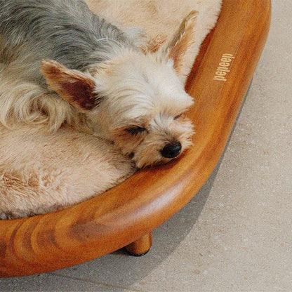 Modern Minimalist Oval Solid Wood Velvet Cat Claw Leather Pet Dog Bed & Cat Bed For Bedroom