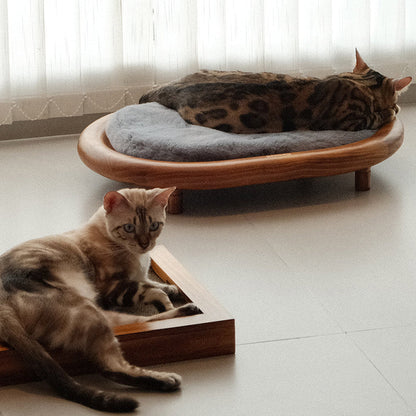 Modern Minimalist Oval Solid Wood Velvet Cat Claw Leather Pet Dog Bed & Cat Bed For Bedroom