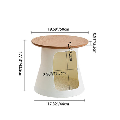 Contemporary Creative Cylindrical Solid White Oak PP Cat Bed Coffee Table 2-Tier For Living Room
