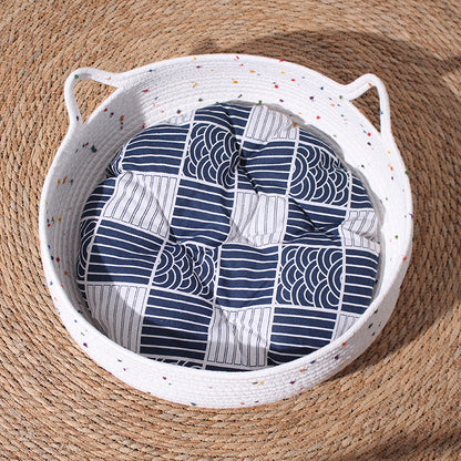 Contemporary Creative Cylindrical Cat Ear Design Cotton Rope Fabric Bamboo Cat Bed Toy Ball For Bedroom