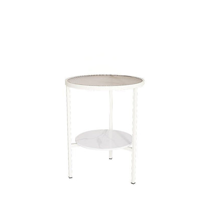 Modern Minimalist Cylindrical Round Glass Stone Slab Iron Side Table 2-Tier For Living Room