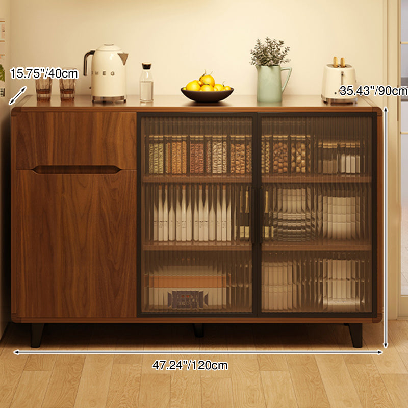 Modern Minimalist Rectangular Solid Wood Particle Board Glass Storage Cabinet 4-Tier For Living Room