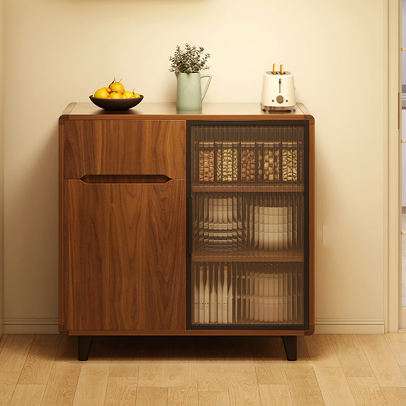 Modern Minimalist Rectangular Solid Wood Particle Board Glass Storage Cabinet 4-Tier For Living Room