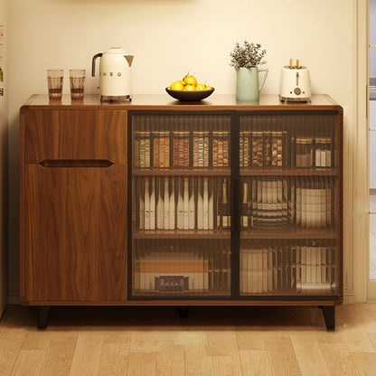 Modern Minimalist Rectangular Solid Wood Particle Board Glass Storage Cabinet 4-Tier For Living Room