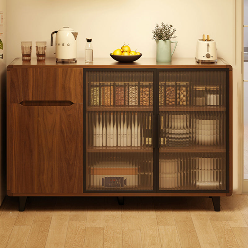 Modern Minimalist Rectangular Solid Wood Particle Board Glass Storage Cabinet 4-Tier For Living Room