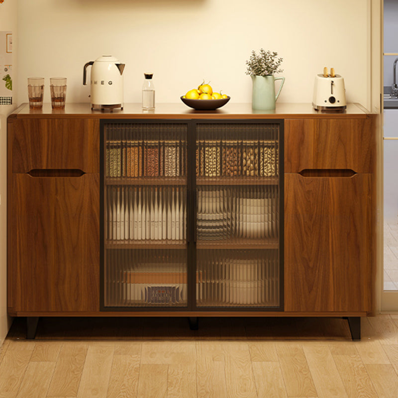 Modern Minimalist Rectangular Solid Wood Particle Board Glass Storage Cabinet 4-Tier For Living Room