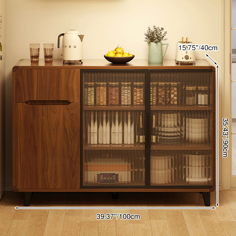 Modern Minimalist Rectangular Solid Wood Particle Board Glass Storage Cabinet 4-Tier For Living Room