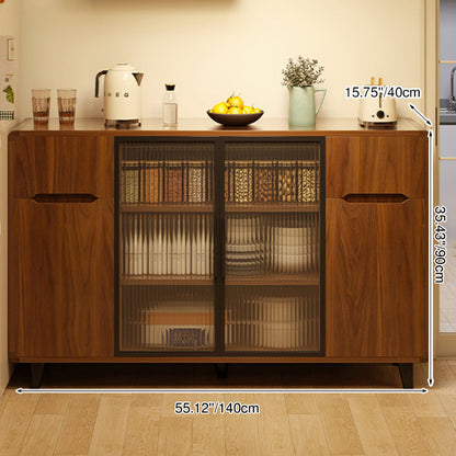 Modern Minimalist Rectangular Solid Wood Particle Board Glass Storage Cabinet 4-Tier For Living Room