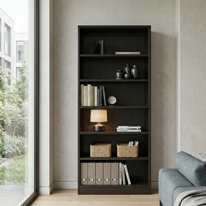 Modern Minimalist Rectangular Solid Wood Eco-Board Bookshelf 6-Tier For Home & Office