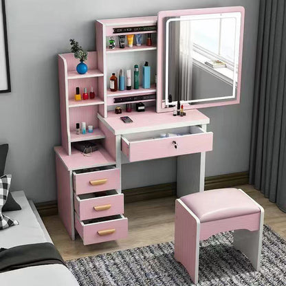 Modern Minimalist Rectangular Medium Density Fiberboard Glass Makeup Vanity 4-Drawer For Bedroom