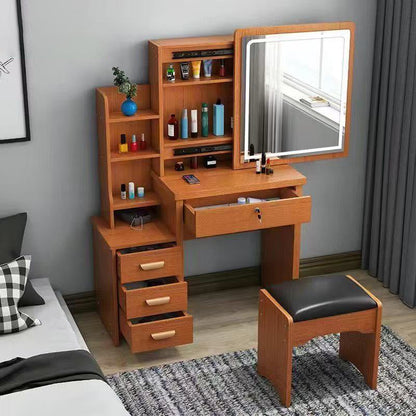 Modern Minimalist Rectangular Medium Density Fiberboard Glass Makeup Vanity 4-Drawer For Bedroom