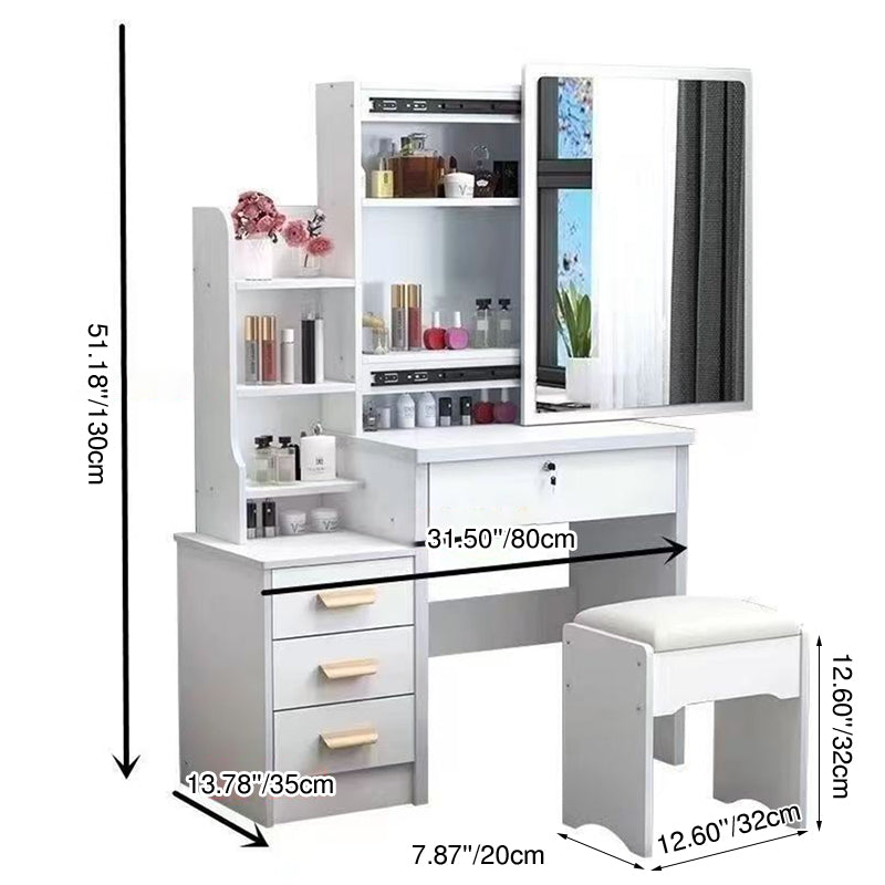 Modern Minimalist Rectangular Medium Density Fiberboard Glass Makeup Vanity 4-Drawer For Bedroom