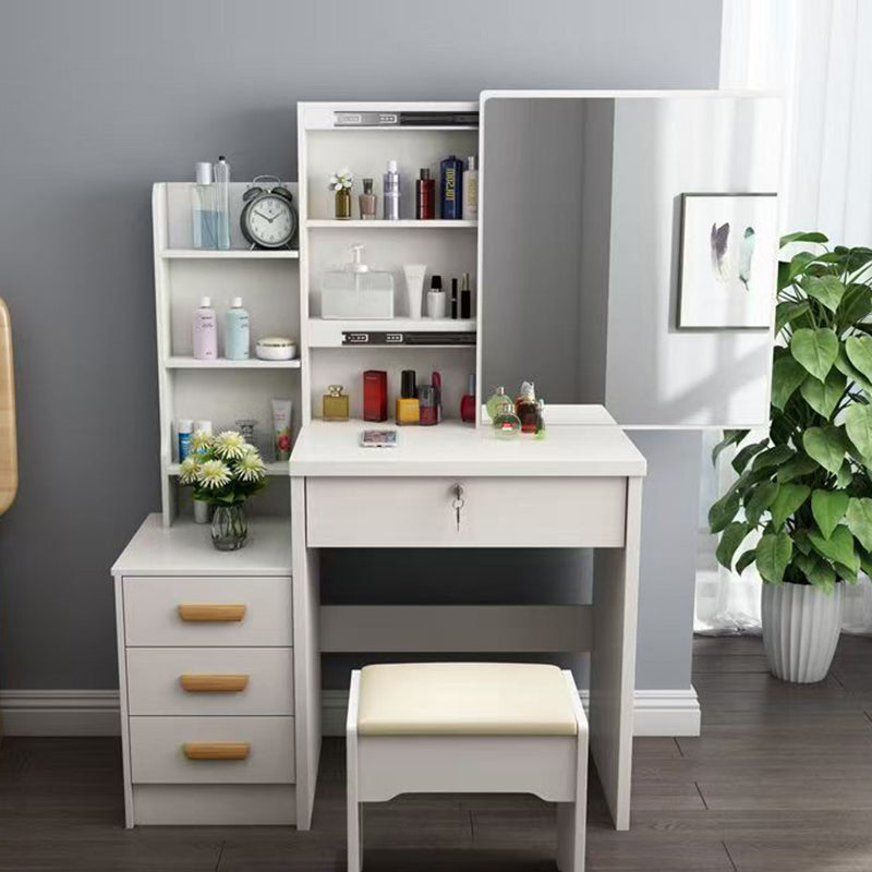 Modern Minimalist Rectangular Medium Density Fiberboard Glass Makeup Vanity 4-Drawer For Bedroom
