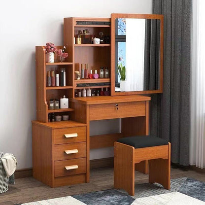 Modern Minimalist Rectangular Medium Density Fiberboard Glass Makeup Vanity 4-Drawer For Bedroom