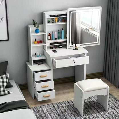 Modern Minimalist Rectangular Medium Density Fiberboard Glass Makeup Vanity 4-Drawer For Bedroom