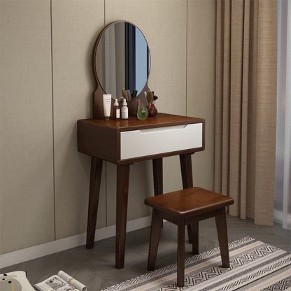 Contemporary Nordic Rectangular Oval Rubberwood Solid Wood Plywood Pine Glass Makeup Vanity 1/4 Drawer For Bedroom