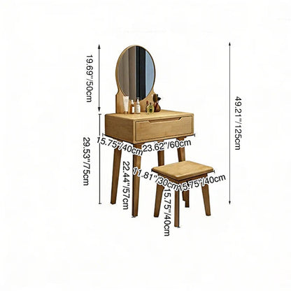 Contemporary Nordic Rectangular Oval Rubberwood Solid Wood Plywood Pine Glass Makeup Vanity 1/4 Drawer For Bedroom