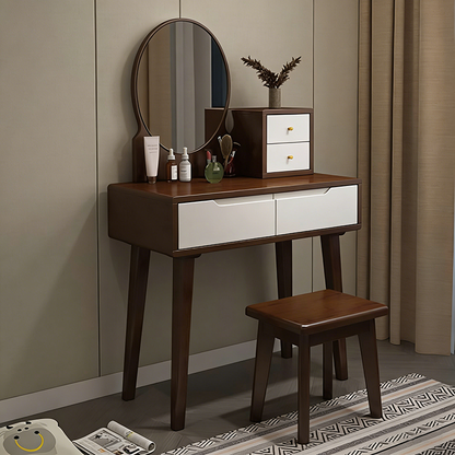 Contemporary Nordic Rectangular Oval Rubberwood Solid Wood Plywood Pine Glass Makeup Vanity 1/4 Drawer For Bedroom