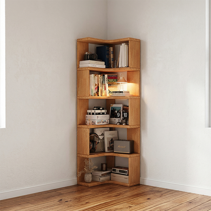 Modern Minimalist Rectangular Rubberwood Eco-Friendly Board Bookshelf Corner Shelf Unit 5/6 Tiers For Home & Office