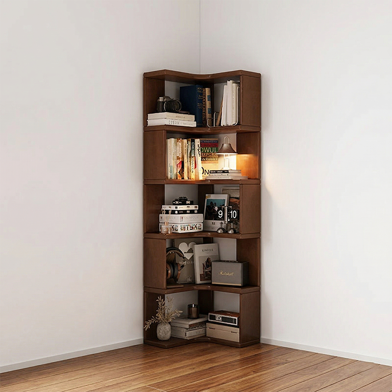 Modern Minimalist Rectangular Rubberwood Eco-Friendly Board Bookshelf Corner Shelf Unit 5/6 Tiers For Home & Office