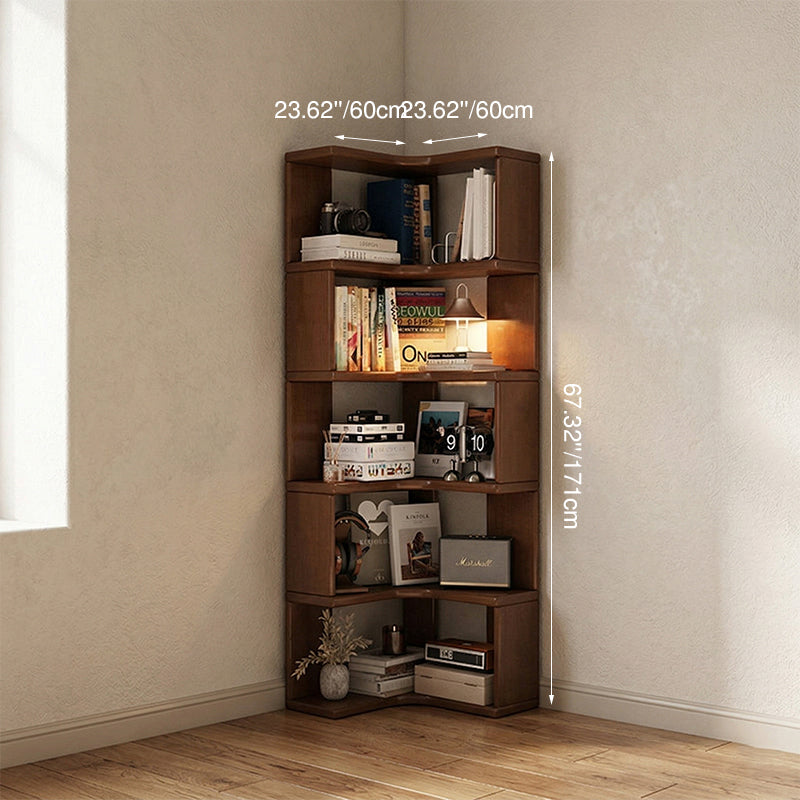 Modern Minimalist Rectangular Rubberwood Eco-Friendly Board Bookshelf Corner Shelf Unit 5/6 Tiers For Home & Office