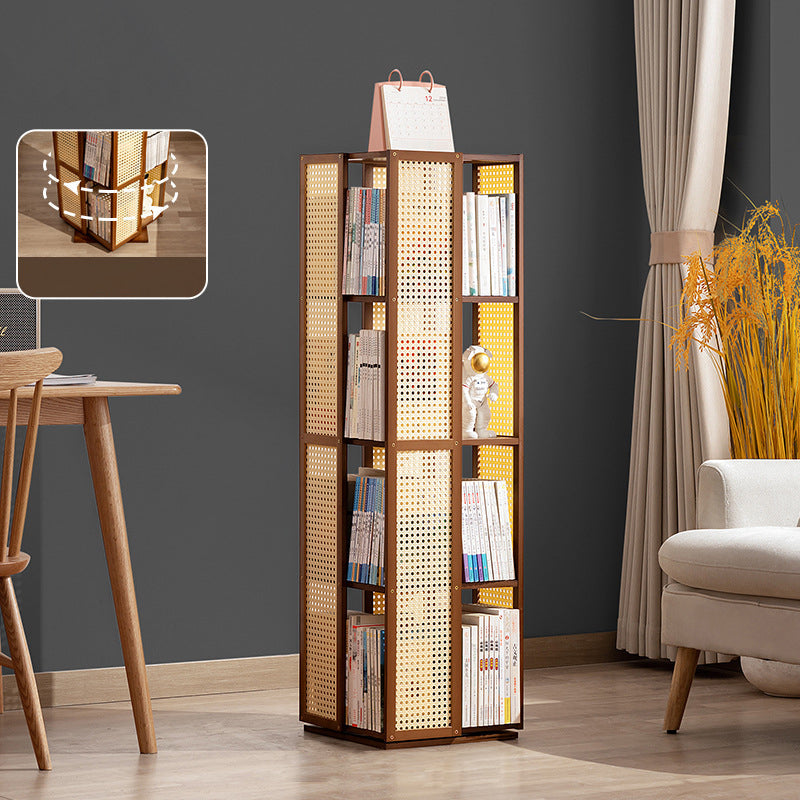 Modern Minimalist Rectangular Nanmu Bamboo Composite Board ABS Acrylic Rotating Bookshelf 4/5/6 Tier For Home & Office