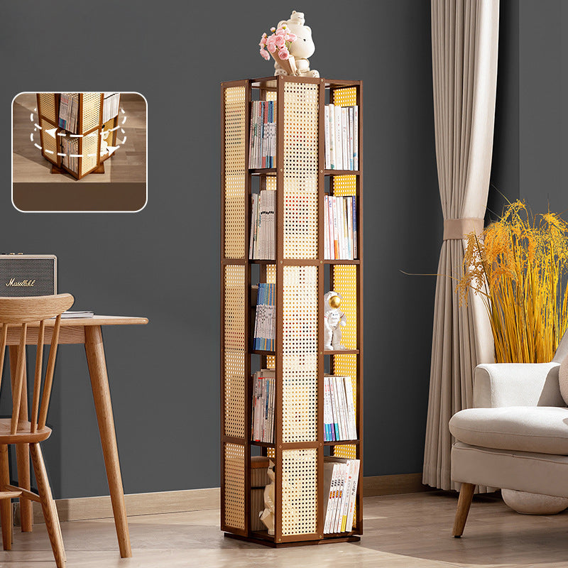 Modern Minimalist Rectangular Nanmu Bamboo Composite Board ABS Acrylic Rotating Bookshelf 4/5/6 Tier For Home & Office
