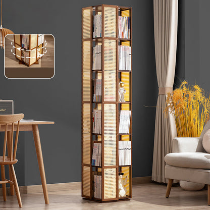 Modern Minimalist Rectangular Nanmu Bamboo Composite Board ABS Acrylic Rotating Bookshelf 4/5/6 Tier For Home & Office