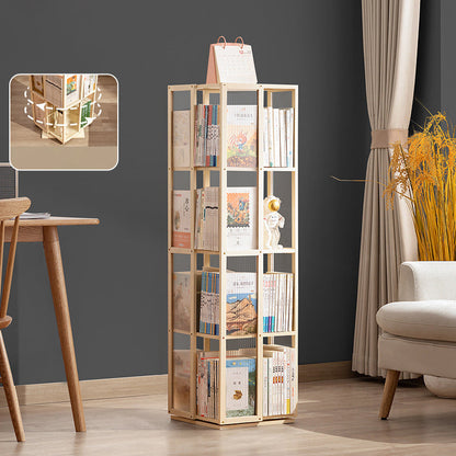 Modern Minimalist Rectangular Nanmu Bamboo Composite Board ABS Acrylic Rotating Bookshelf 4/5/6 Tier For Home & Office