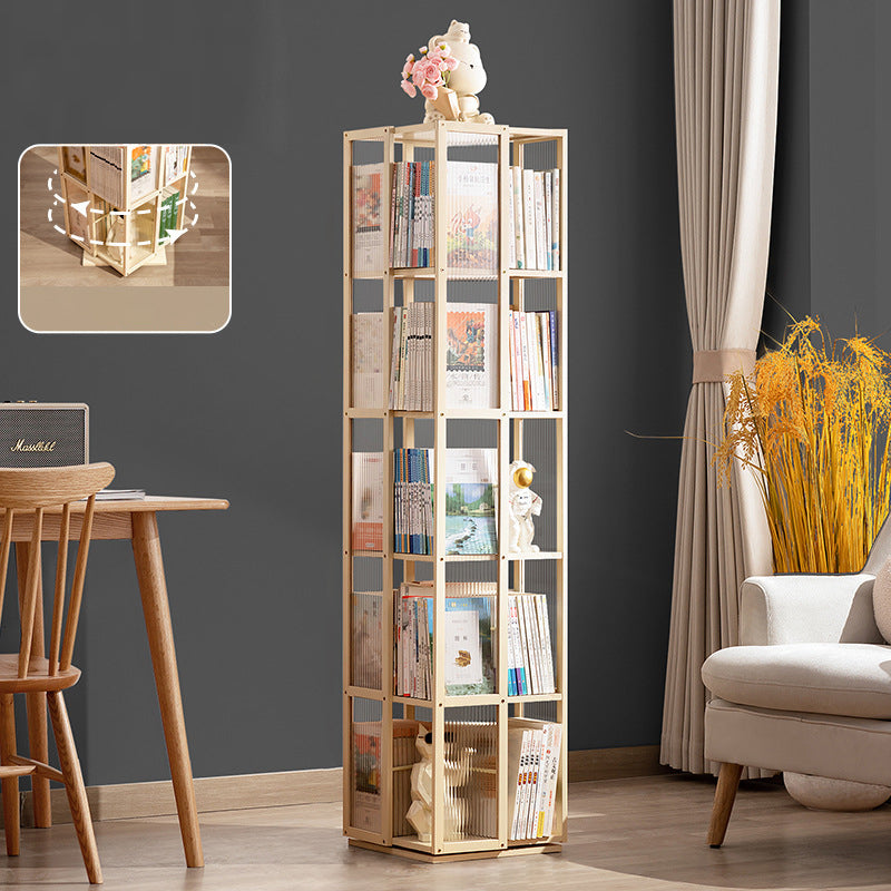 Modern Minimalist Rectangular Nanmu Bamboo Composite Board ABS Acrylic Rotating Bookshelf 4/5/6 Tier For Home & Office