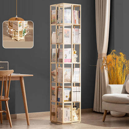 Modern Minimalist Rectangular Nanmu Bamboo Composite Board ABS Acrylic Rotating Bookshelf 4/5/6 Tier For Home & Office