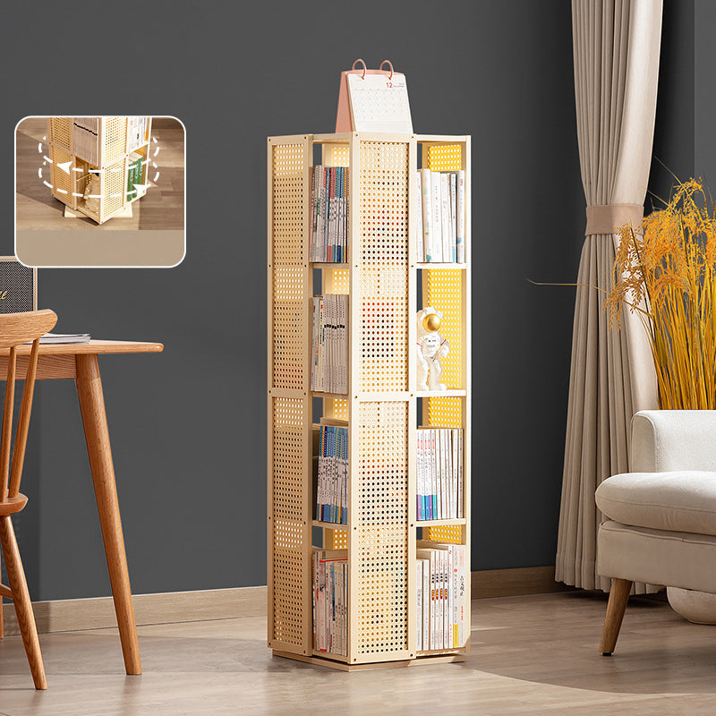 Modern Minimalist Rectangular Nanmu Bamboo Composite Board ABS Acrylic Rotating Bookshelf 4/5/6 Tier For Home & Office