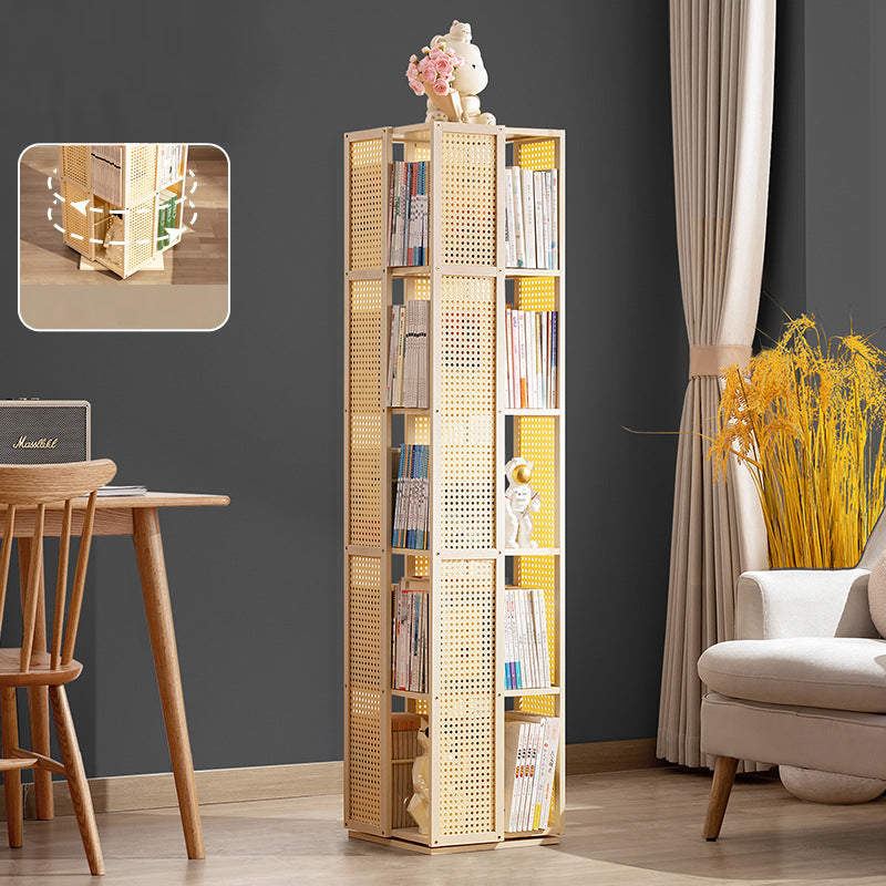 Modern Minimalist Rectangular Nanmu Bamboo Composite Board ABS Acrylic Rotating Bookshelf 4/5/6 Tier For Home & Office