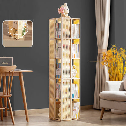 Modern Minimalist Rectangular Nanmu Bamboo Composite Board ABS Acrylic Rotating Bookshelf 4/5/6 Tier For Home & Office