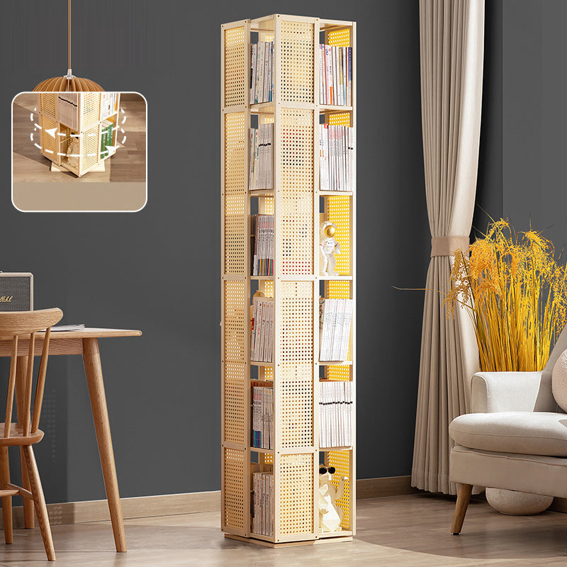 Modern Minimalist Rectangular Nanmu Bamboo Composite Board ABS Acrylic Rotating Bookshelf 4/5/6 Tier For Home & Office