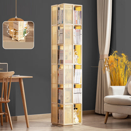 Modern Minimalist Rectangular Nanmu Bamboo Composite Board ABS Acrylic Rotating Bookshelf 4/5/6 Tier For Home & Office