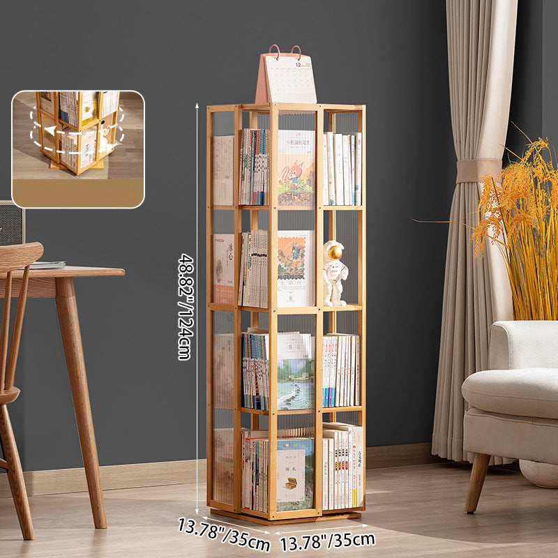 Modern Minimalist Rectangular Nanmu Bamboo Composite Board ABS Acrylic Rotating Bookshelf 4/5/6 Tier For Home & Office