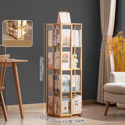 Modern Minimalist Rectangular Nanmu Bamboo Composite Board ABS Acrylic Rotating Bookshelf 4/5/6 Tier For Home & Office