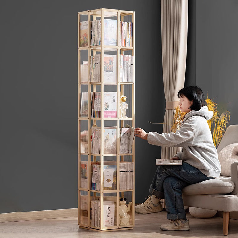 Modern Minimalist Rectangular Nanmu Bamboo Composite Board ABS Acrylic Rotating Bookshelf 4/5/6 Tier For Home & Office