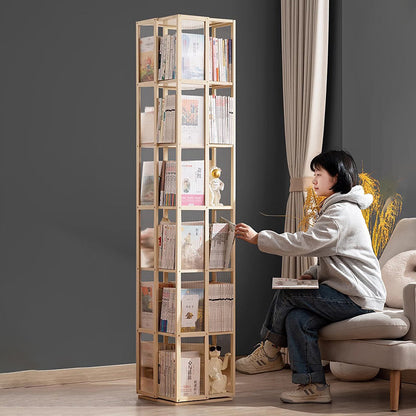 Modern Minimalist Rectangular Nanmu Bamboo Composite Board ABS Acrylic Rotating Bookshelf 4/5/6 Tier For Home & Office