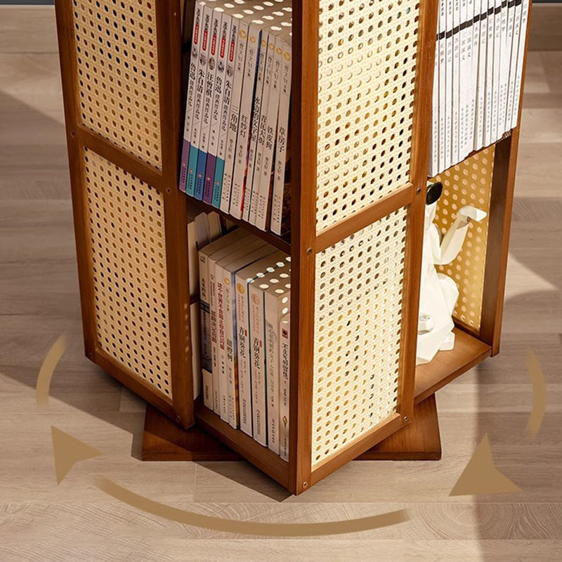 Modern Minimalist Rectangular Nanmu Bamboo Composite Board ABS Acrylic Rotating Bookshelf 4/5/6 Tier For Home & Office