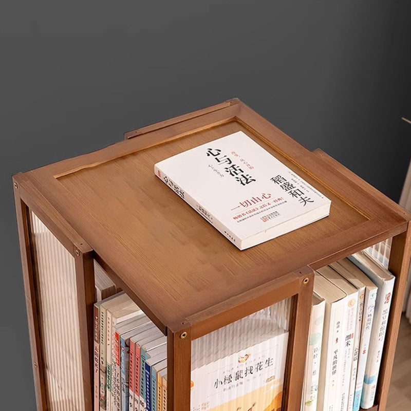 Modern Minimalist Rectangular Nanmu Bamboo Composite Board ABS Acrylic Rotating Bookshelf 4/5/6 Tier For Home & Office