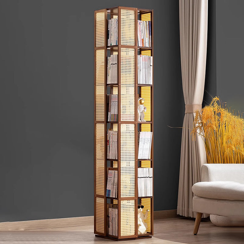 Modern Minimalist Rectangular Nanmu Bamboo Composite Board ABS Acrylic Rotating Bookshelf 4/5/6 Tier For Home & Office