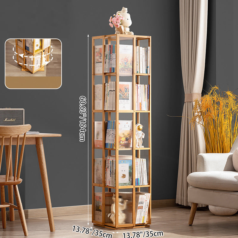 Modern Minimalist Rectangular Nanmu Bamboo Composite Board ABS Acrylic Rotating Bookshelf 4/5/6 Tier For Home & Office