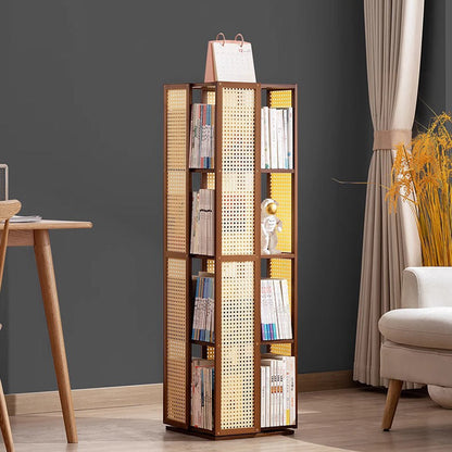Modern Minimalist Rectangular Nanmu Bamboo Composite Board ABS Acrylic Rotating Bookshelf 4/5/6 Tier For Home & Office