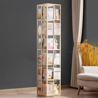 Modern Minimalist Rectangular Nanmu Bamboo Composite Board ABS Acrylic Rotating Bookshelf 4/5/6 Tier For Home & Office