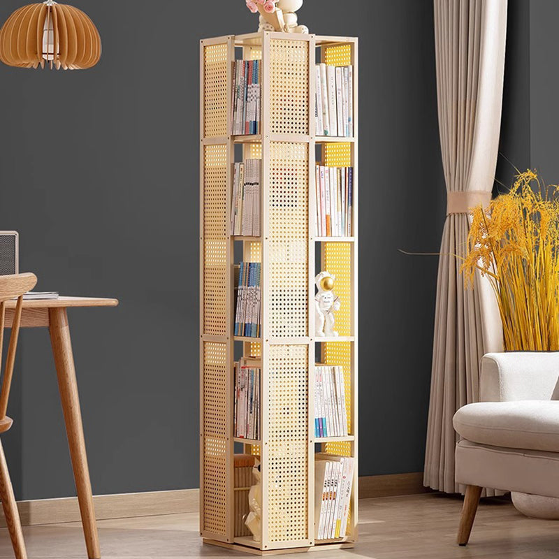 Modern Minimalist Rectangular Nanmu Bamboo Composite Board ABS Acrylic Rotating Bookshelf 4/5/6 Tier For Home & Office